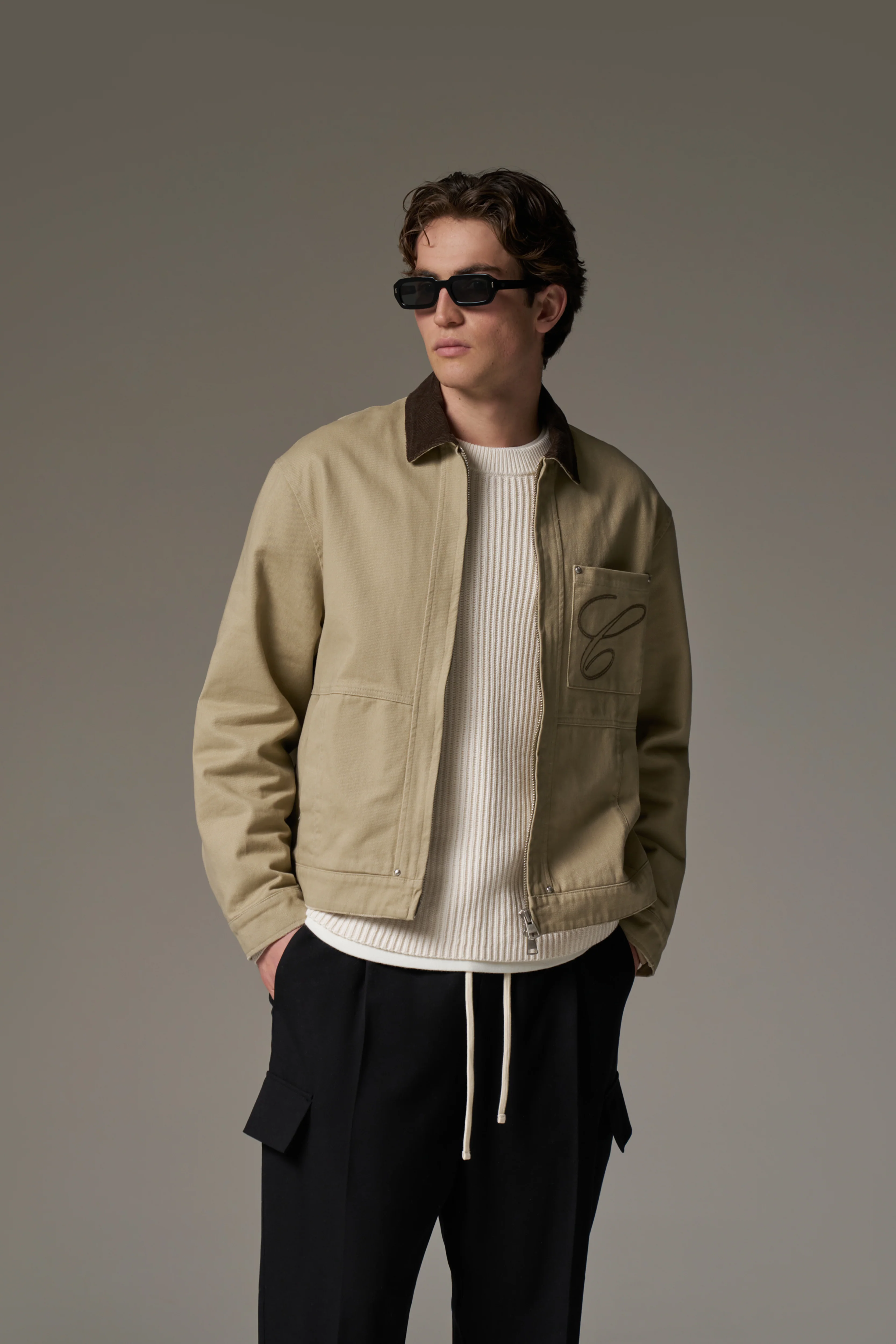 TWILL CONTRAST COLLAR JACKET - BEIGE - Image 5