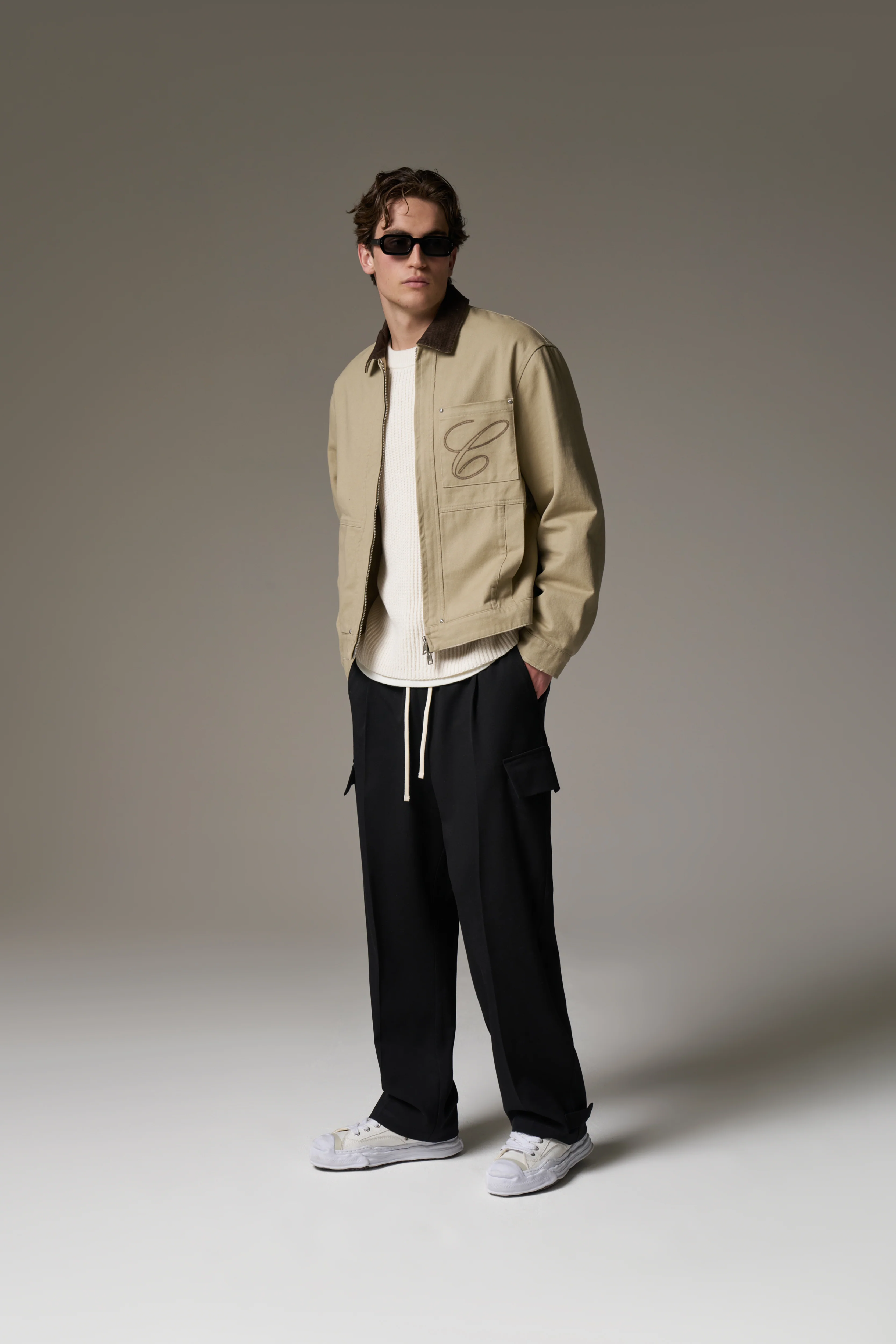 TWILL CONTRAST COLLAR JACKET - BEIGE - Image 6