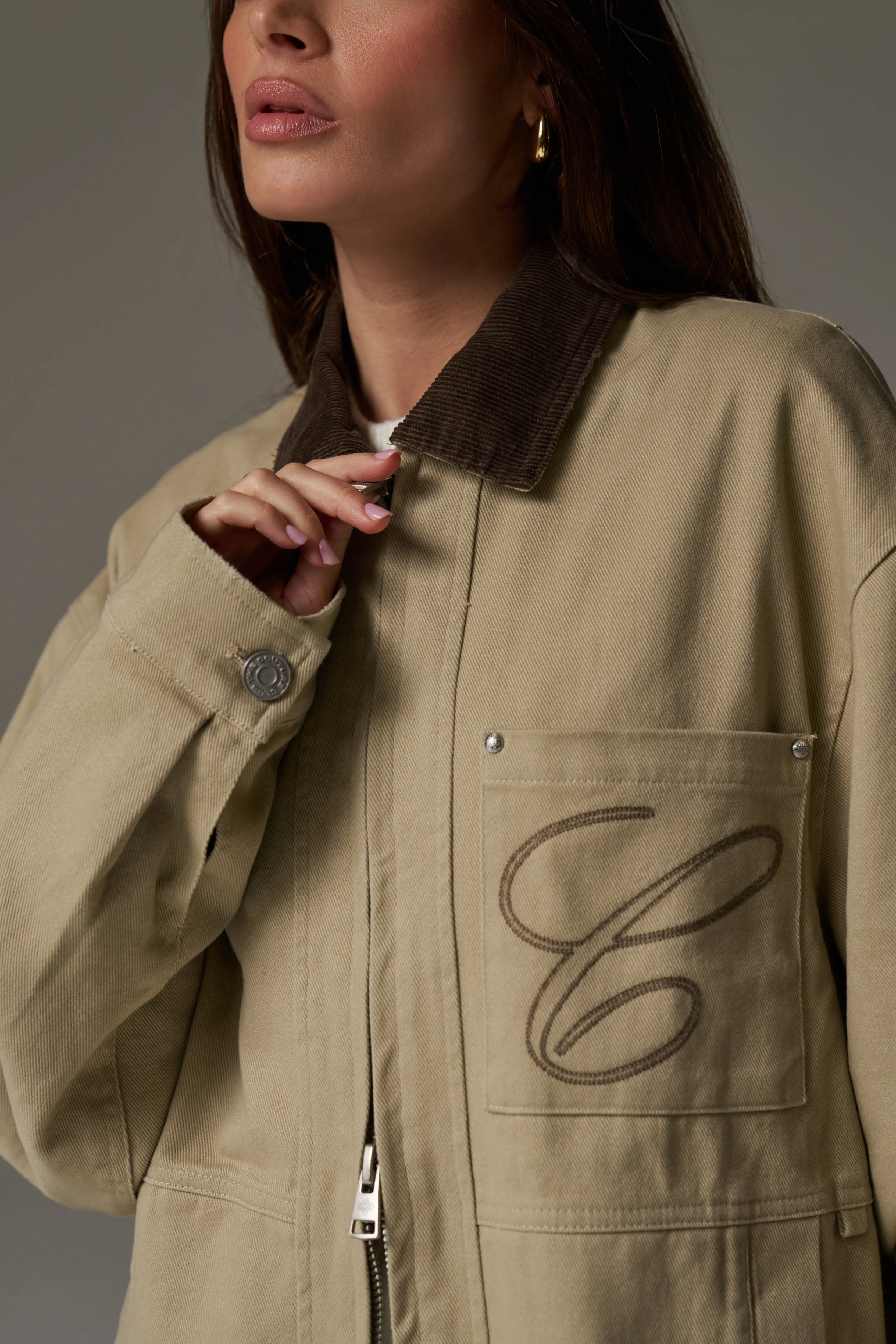 TWILL CONTRAST COLLAR JACKET - BEIGE - Image 9