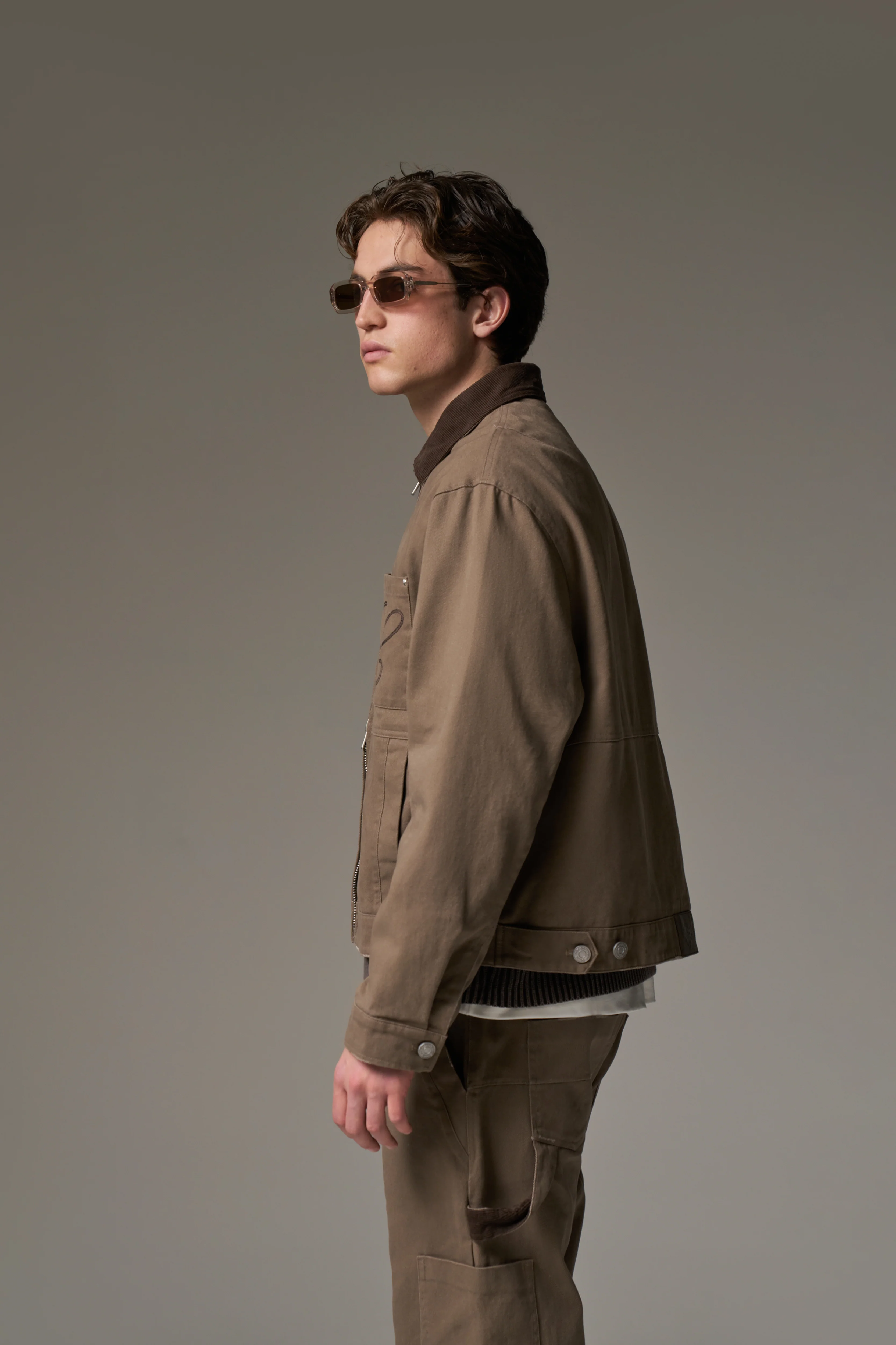 TWILL CONTRAST COLLAR JACKET - WASHED BROWN - Image 13