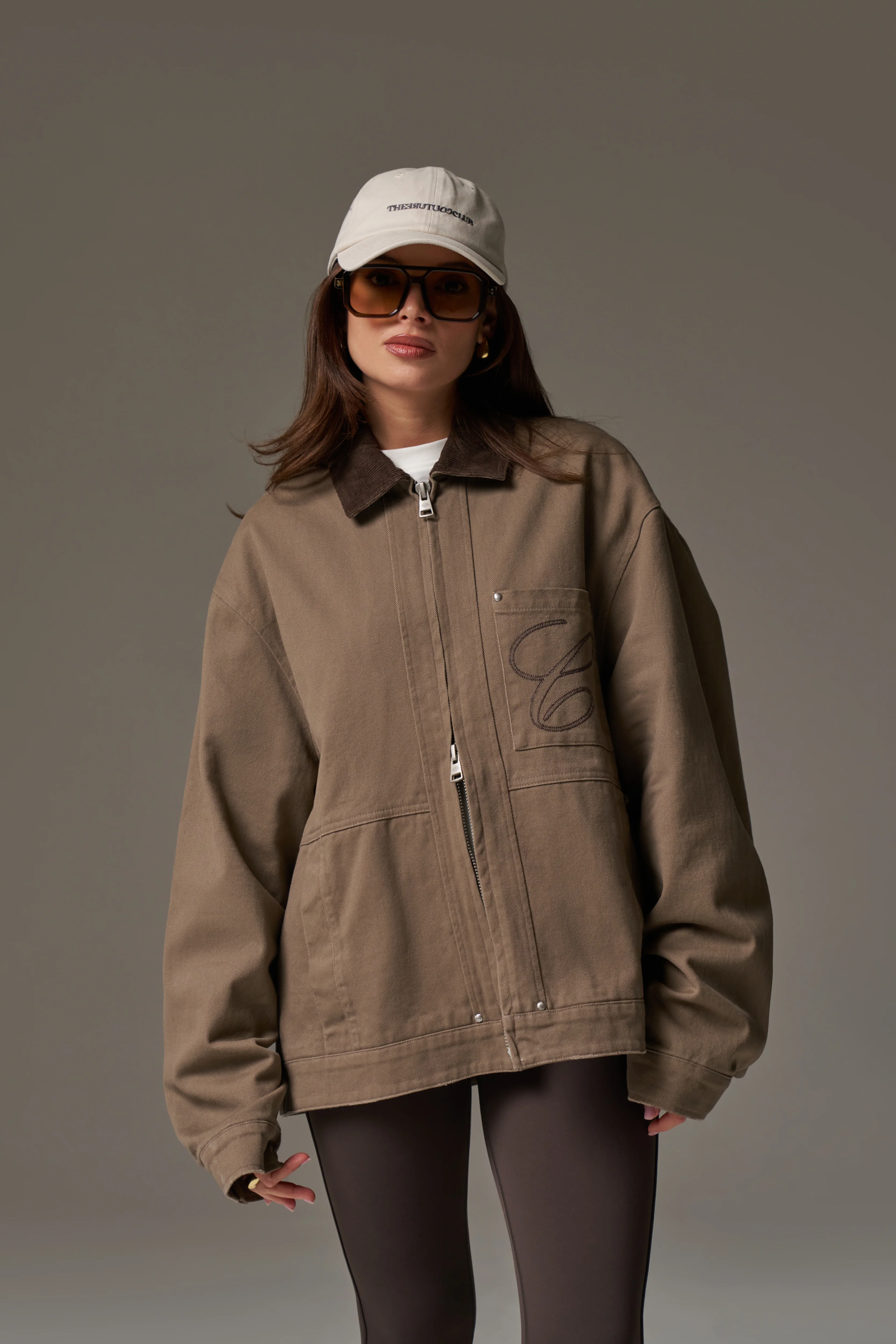 TWILL CONTRAST COLLAR JACKET - WASHED BROWN - Image 3