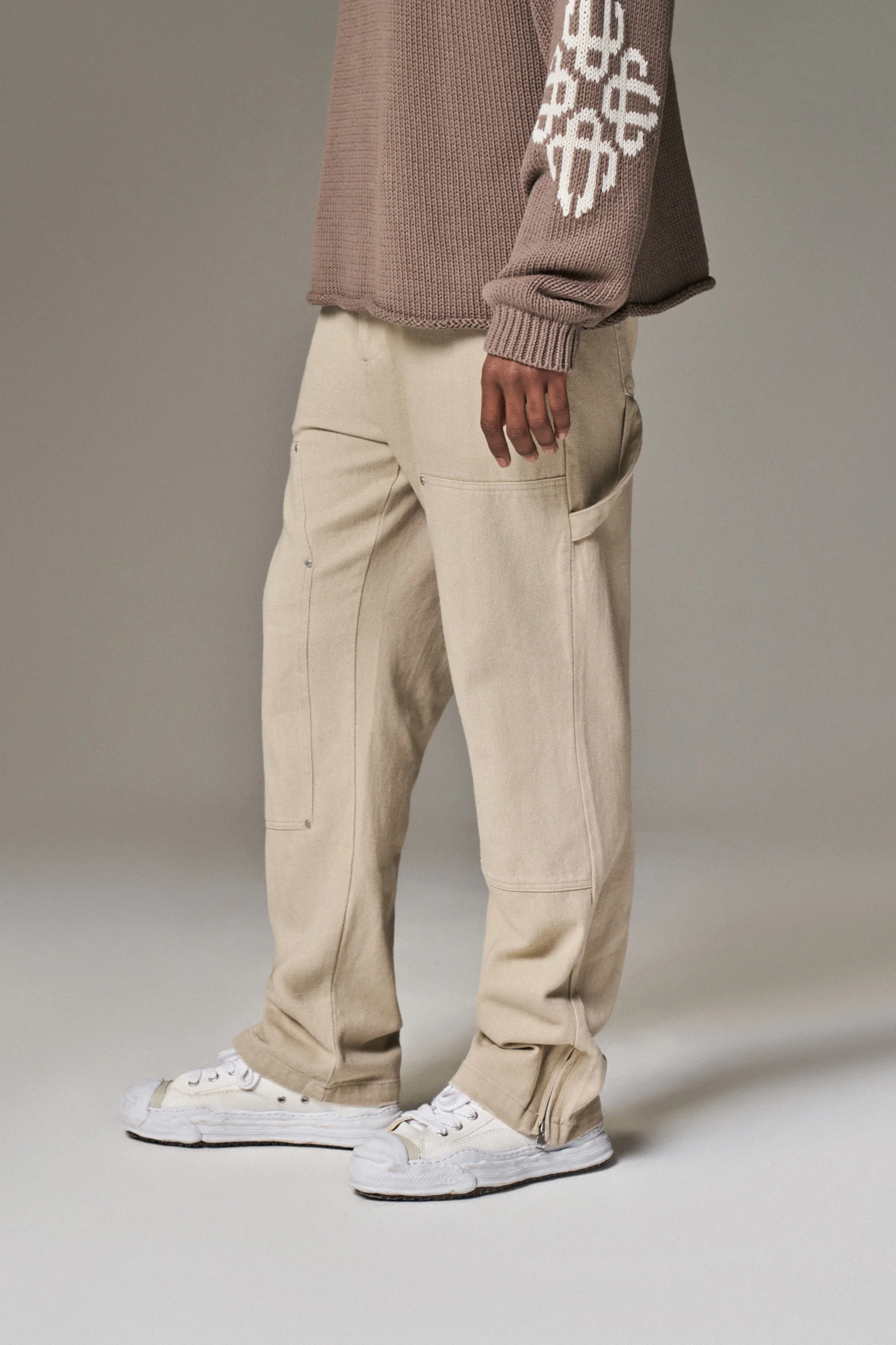 TWILL RIVET DETAIL CARPENTER PANT - BEIGE - Image 4