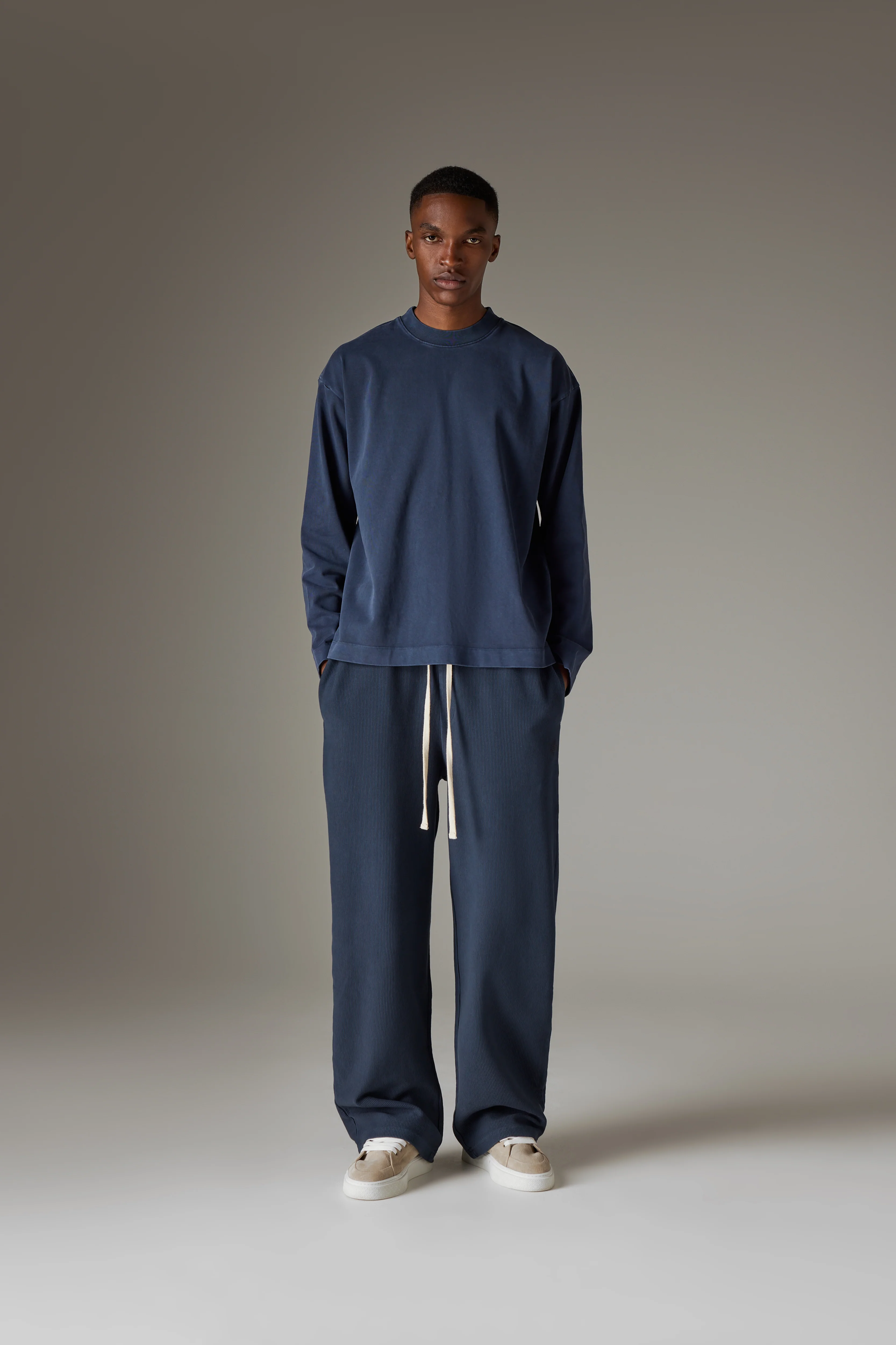 WASHED LONG SLEEVE T-SHIRT - NAVY - Image 3