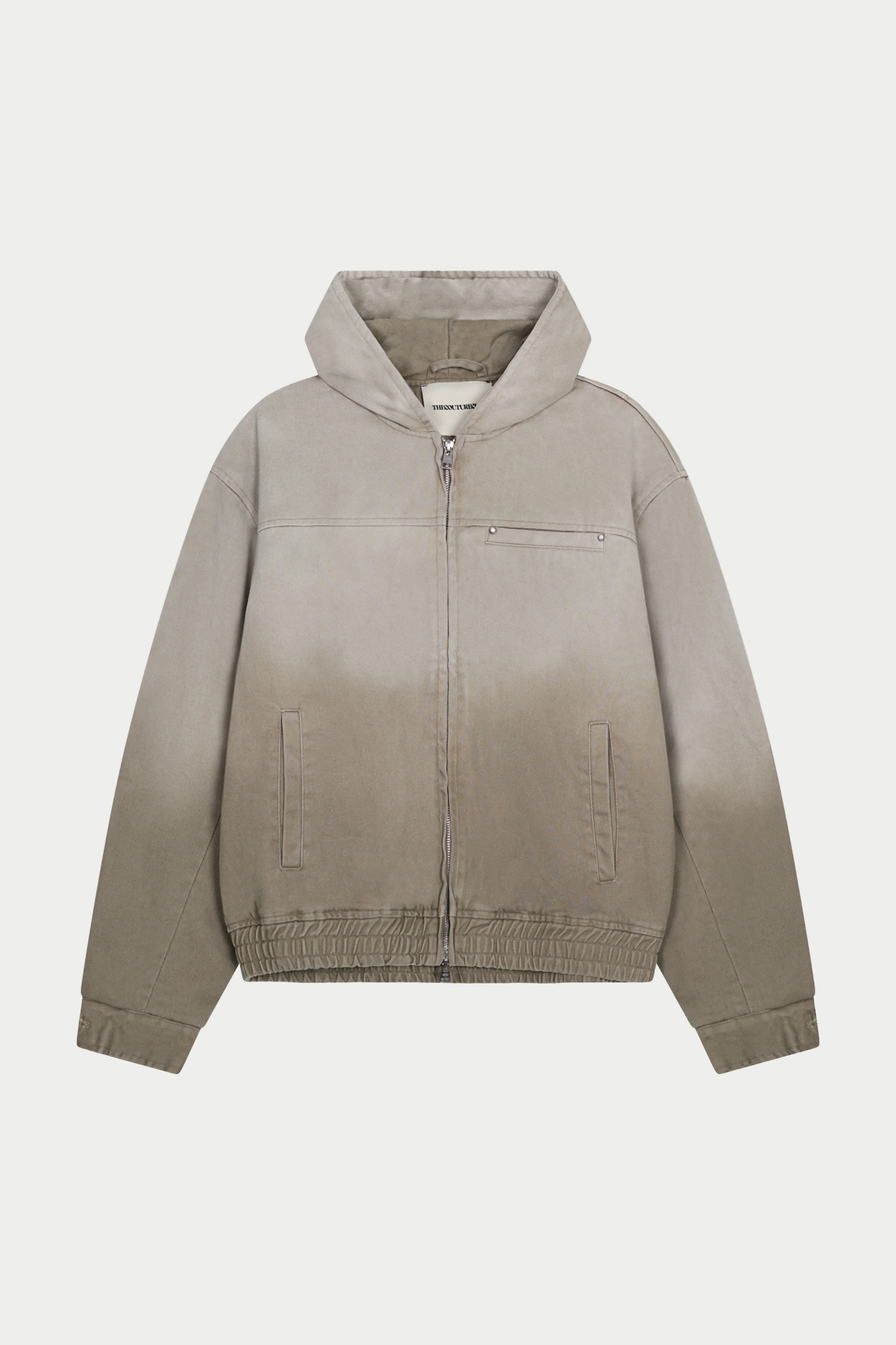 WASHED TWILL HOODED PADDED JACKET - STONE