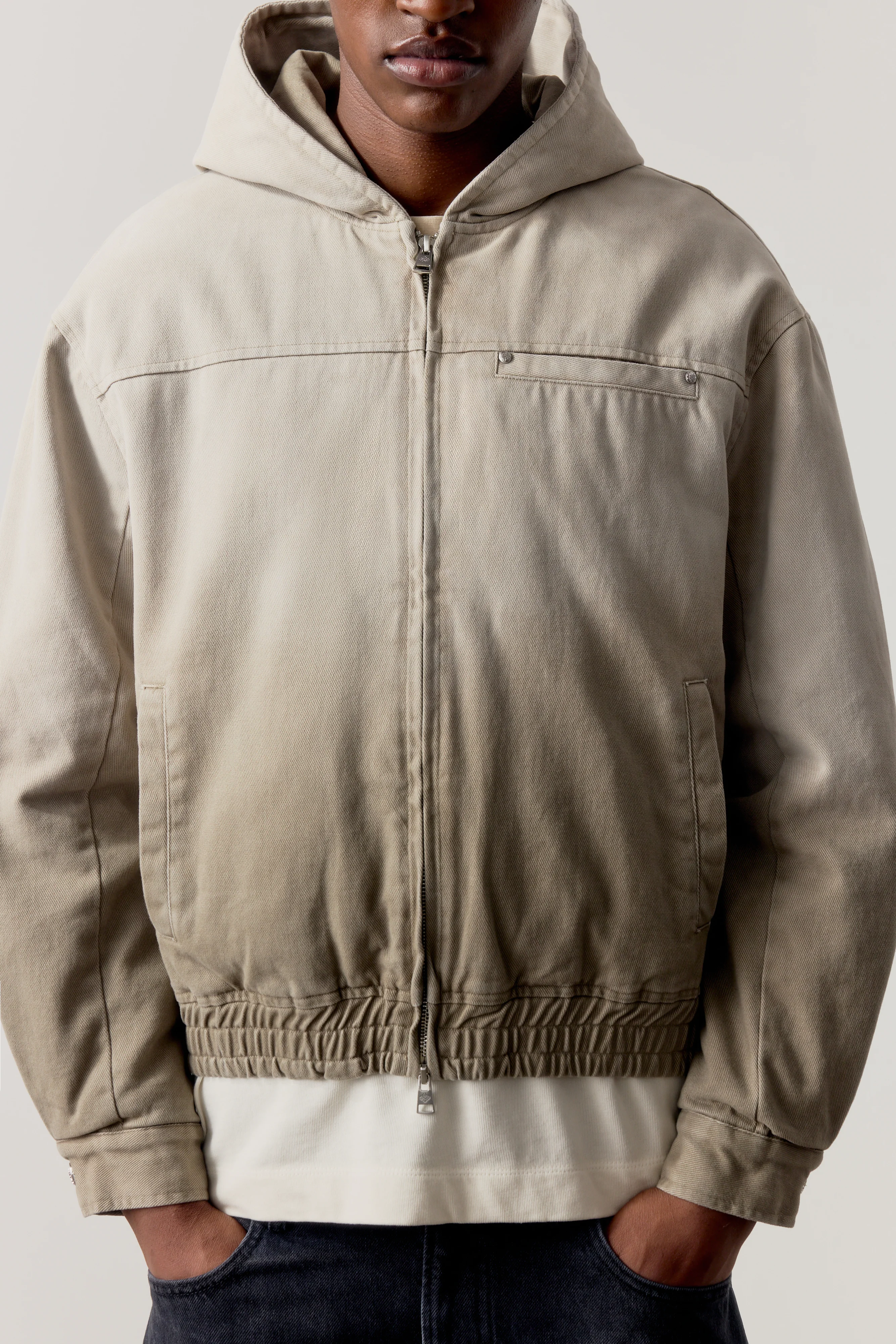 WASHED TWILL HOODED PADDED JACKET - STONE - Image 4