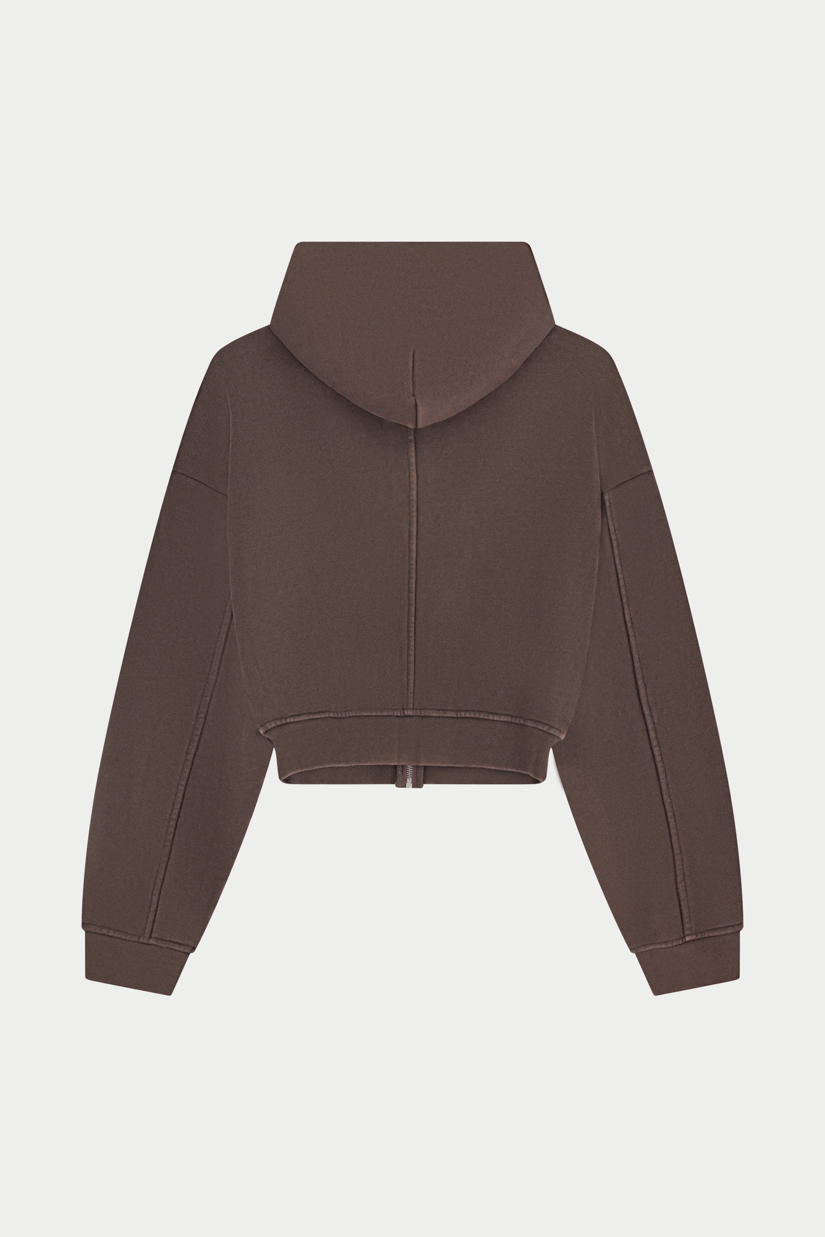 WASHED ZIP THROUGH CROPPED HOODIE - CHOCOLATE - Image 6