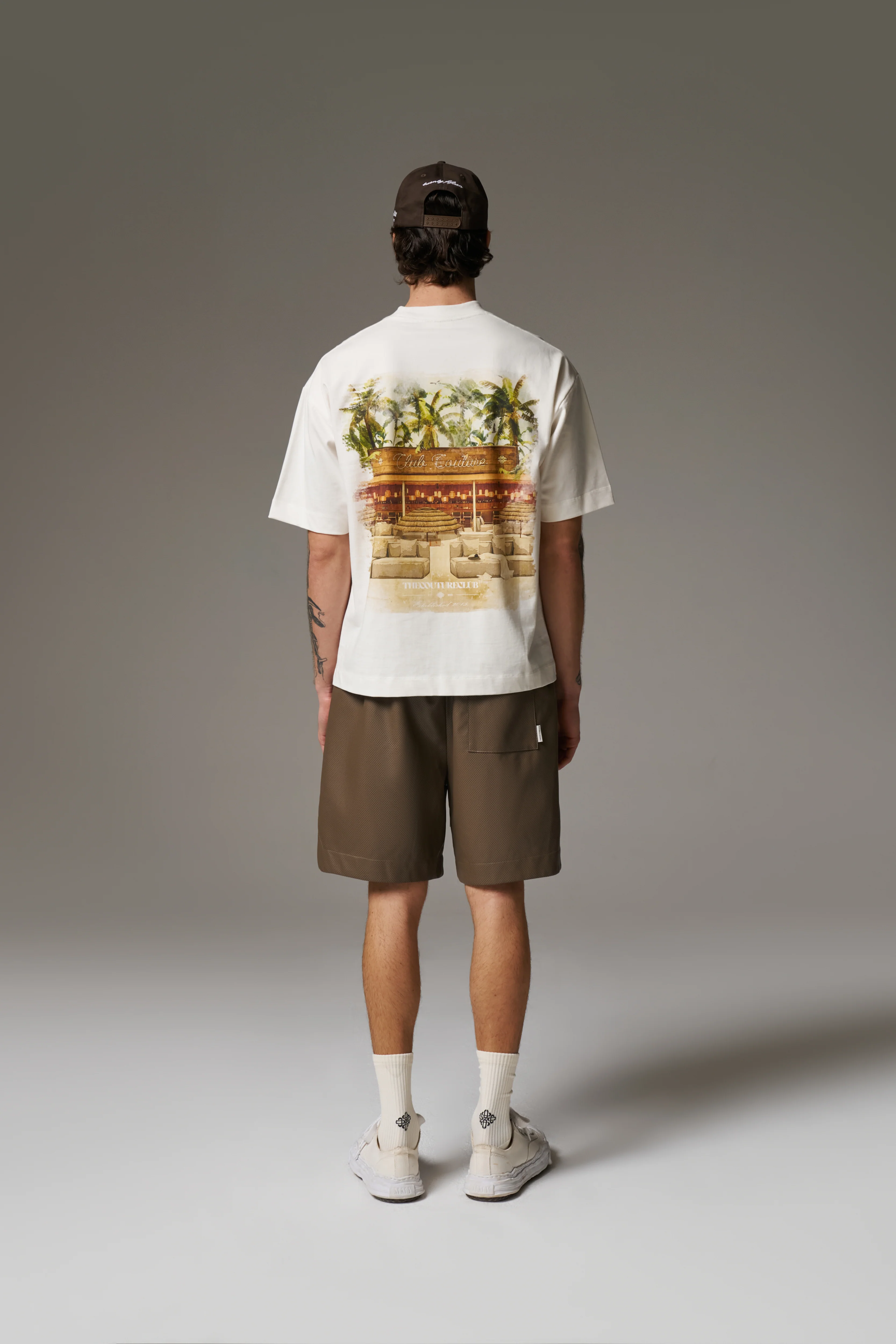 WATERCOLOUR BEACH CLUB PRINTED T-SHIRT - OFF WHITE - Image 5