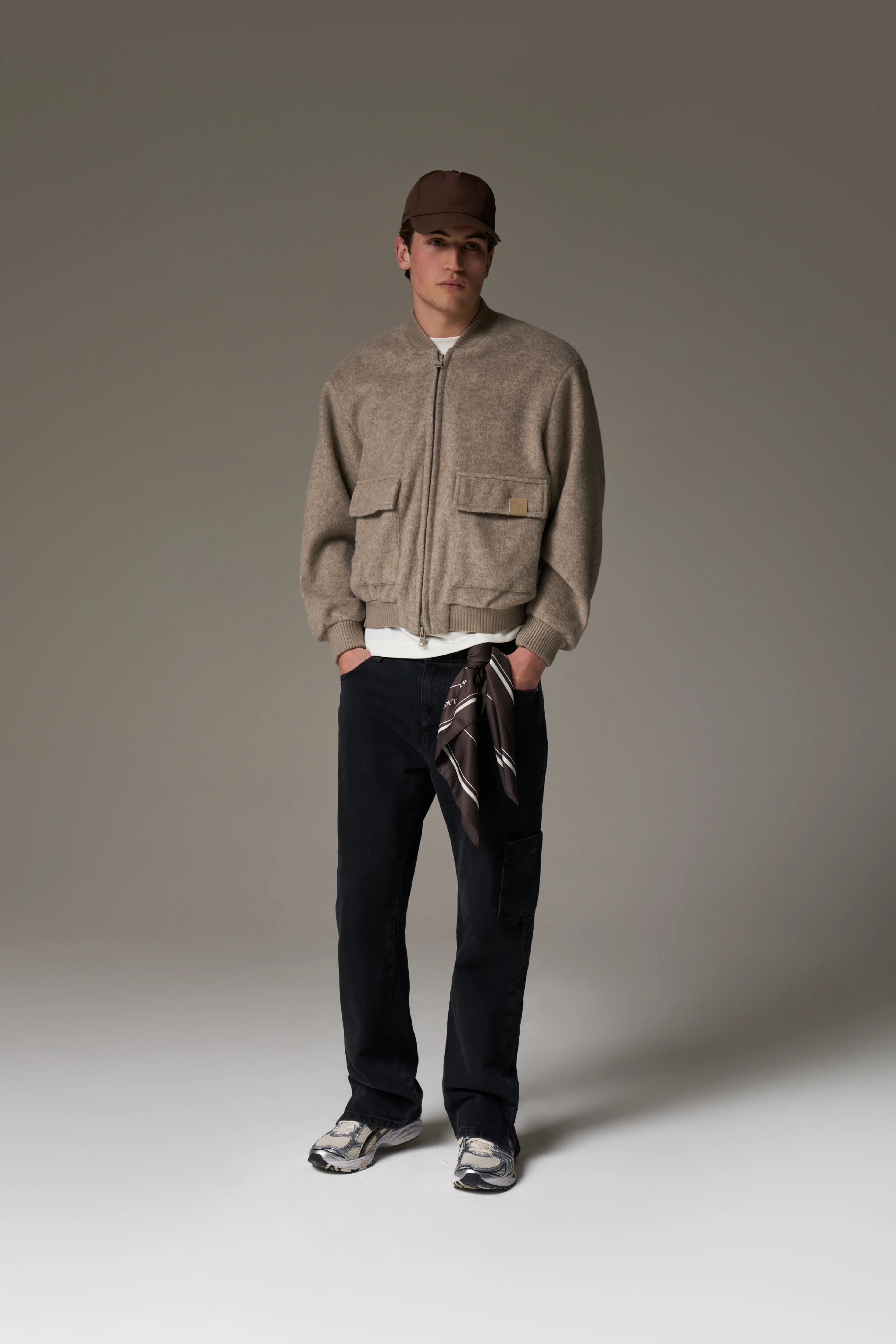 WOOL BLEND BOMBER JACKET - BEIGE - Image 8