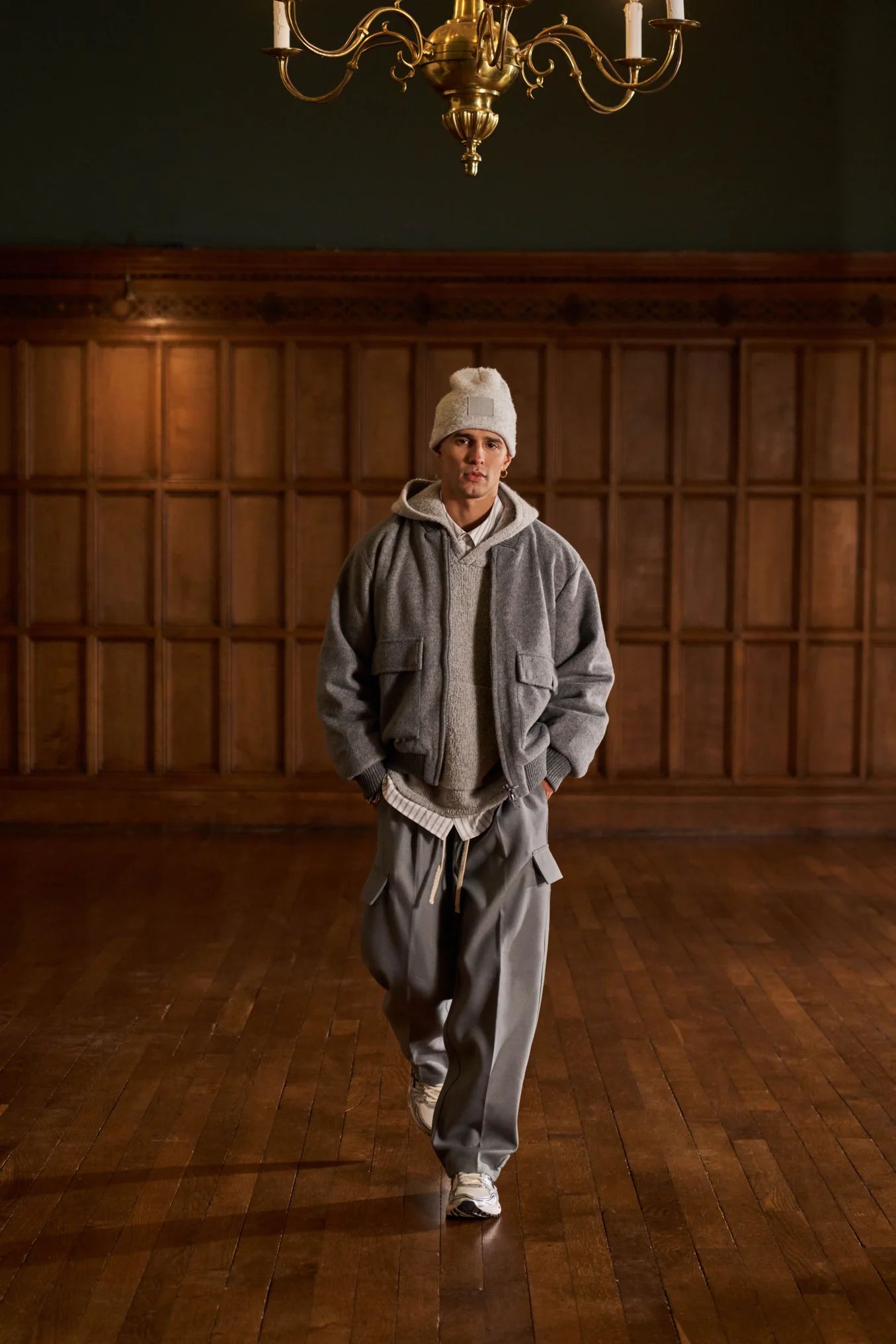 WOOL BLEND BOMBER JACKET - GREY MARL - Image 3