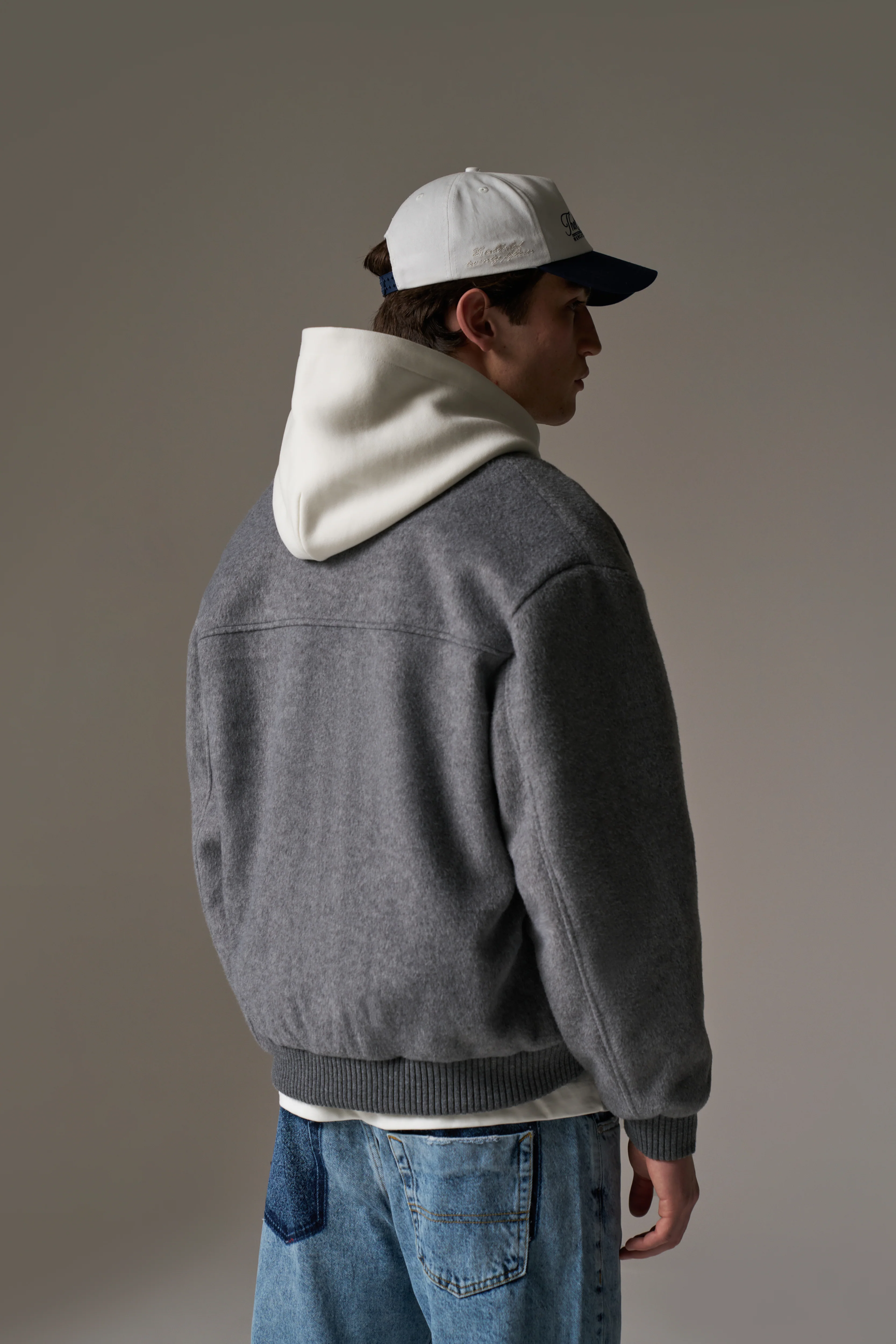 WOOL BLEND BOMBER JACKET - GREY MARL - Image 9