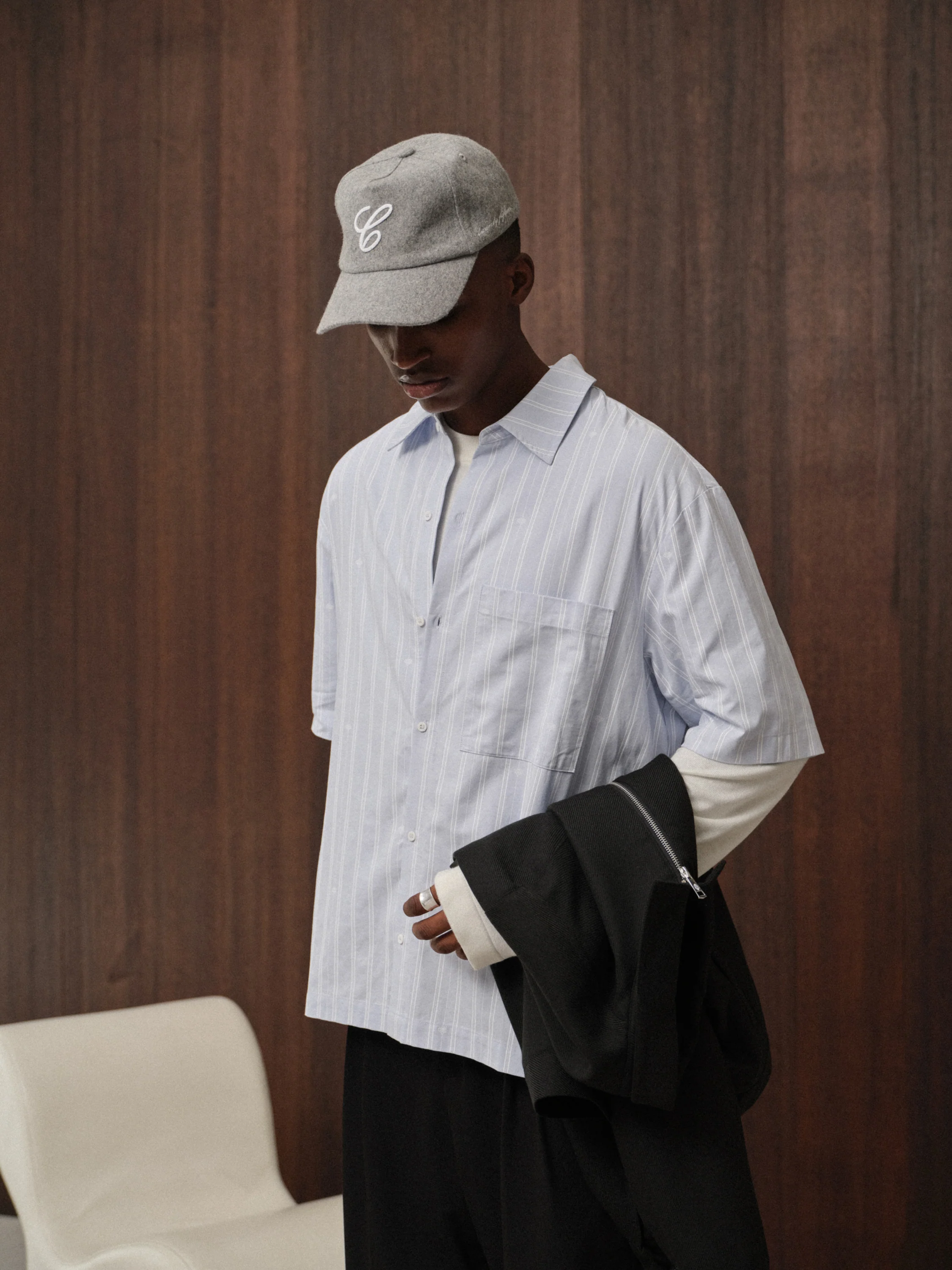 WOOL SCRIPT EMBROIDERED CAP - GREY - Image 4